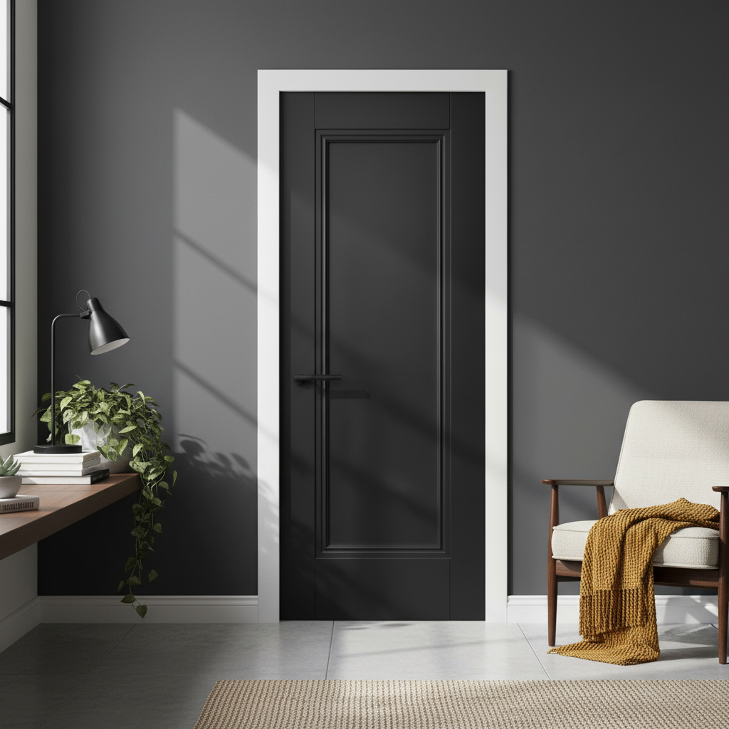 Internal Fully Finished Black Lancaster 1 Panel Door