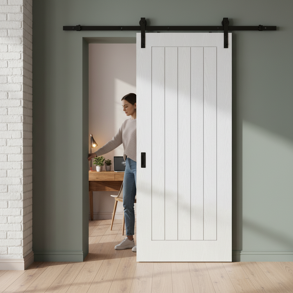 White Moulded Internal Sliding Door with Top Mounted Kit