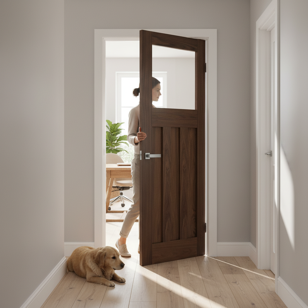 Premium Internal Walnut Clear Glass Door - Fully Finished Design with Solid Engineered Core and Trimmable Edges for Modern Interiors