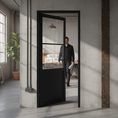 Industrial Studio Internal Door with Clear Toughened Glass