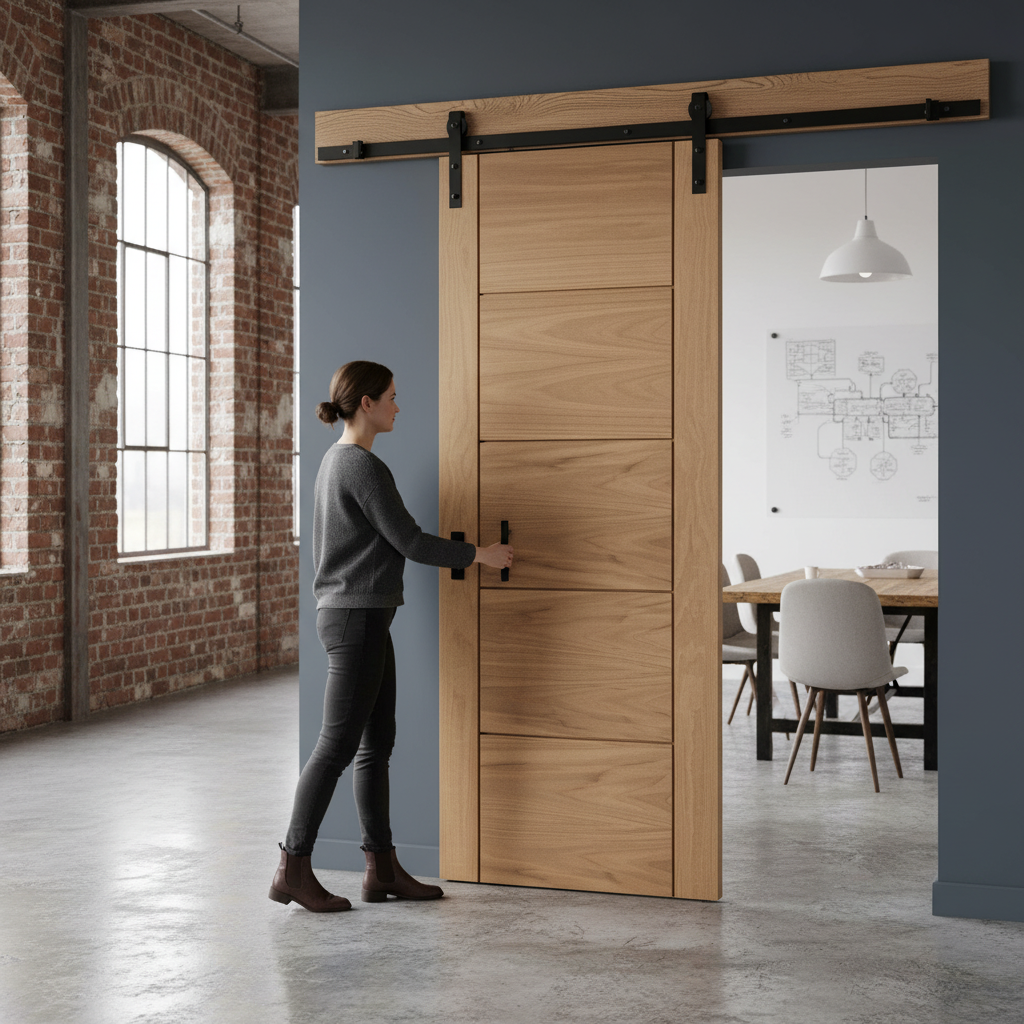 Unfinished Oak 5-Panel Sliding Door Set - Customizable