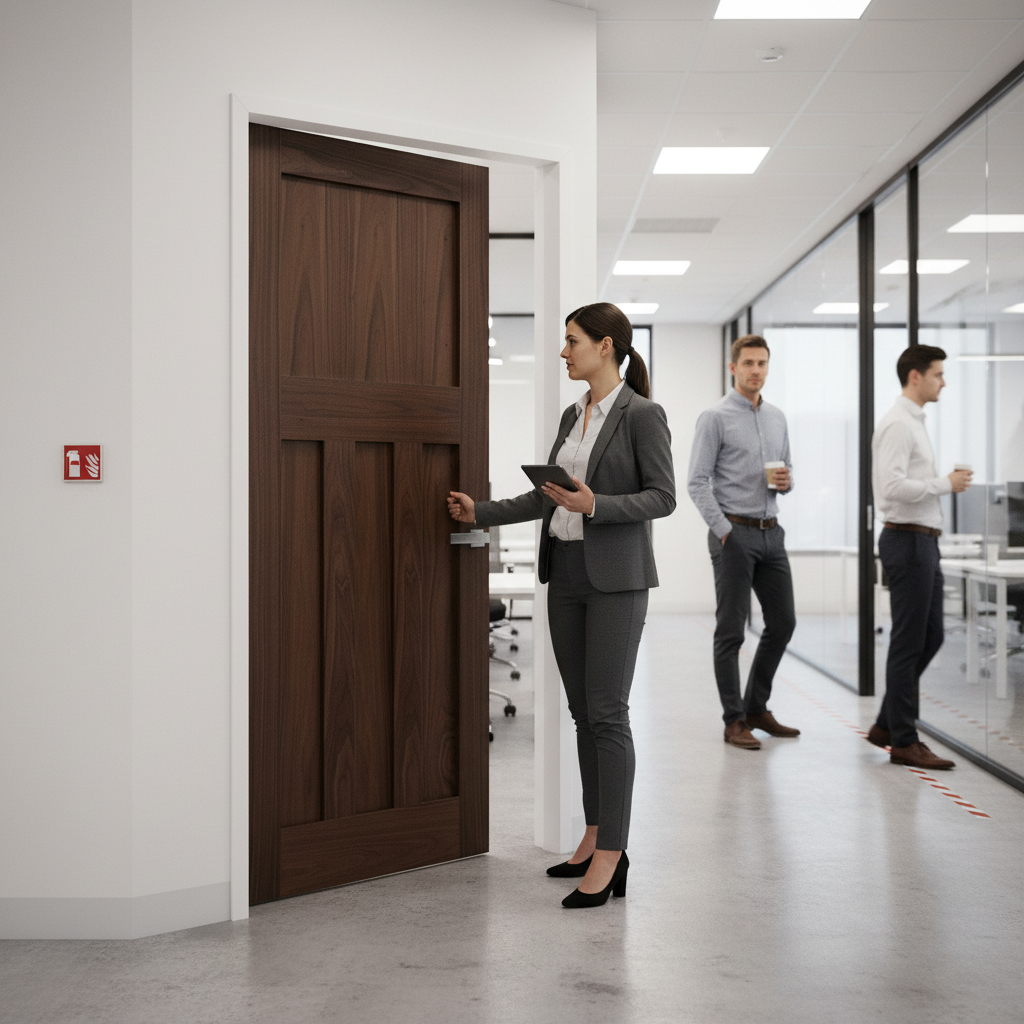 Premium Internal Walnut Fully Finished FD30 Fire Door with 4 Panels and Engineered Core for Enhanced Fire Protection