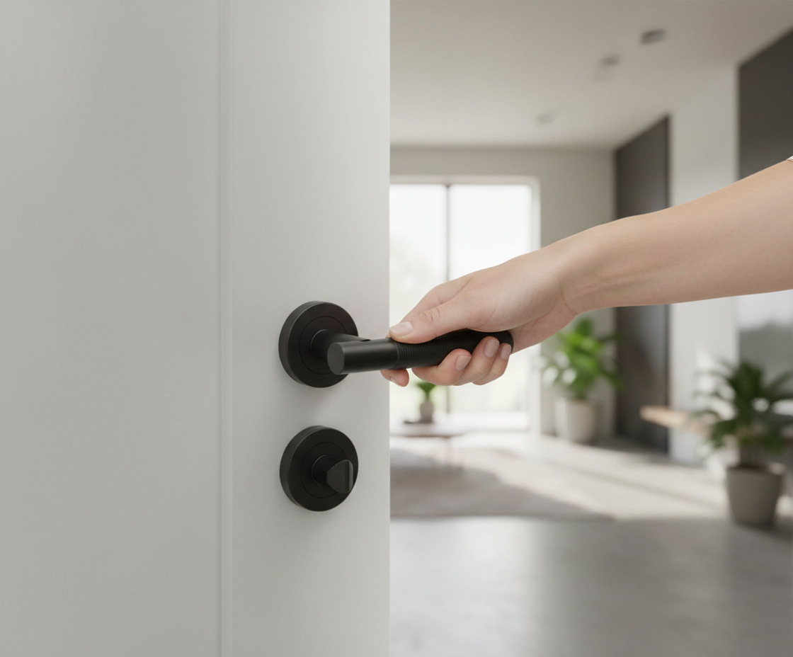 Round Rose Lever Door Handle Set - Black Matt Finish
