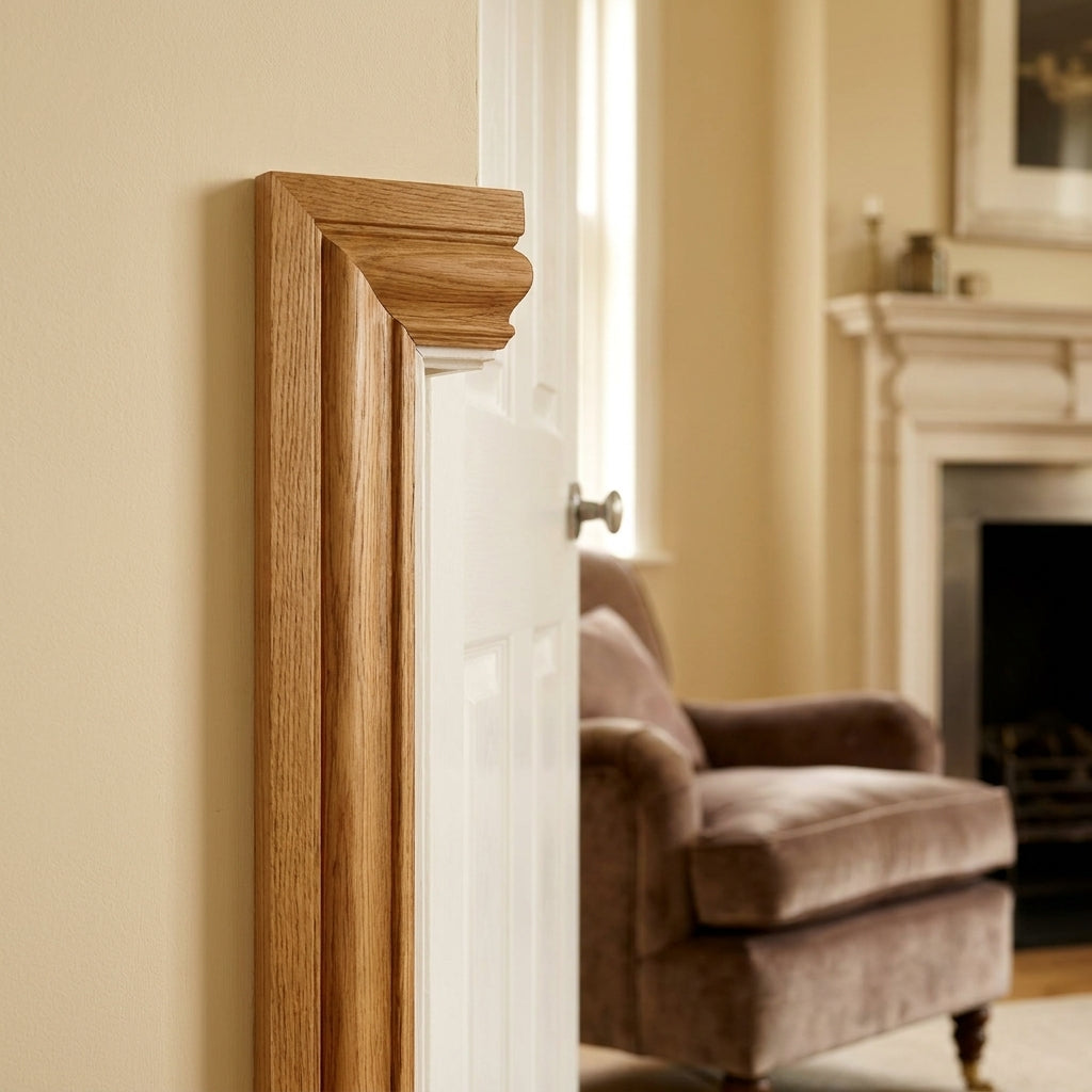 Oak Fully Finished Grooved Ogee Skirting Board 2400x125x18mm - detail view