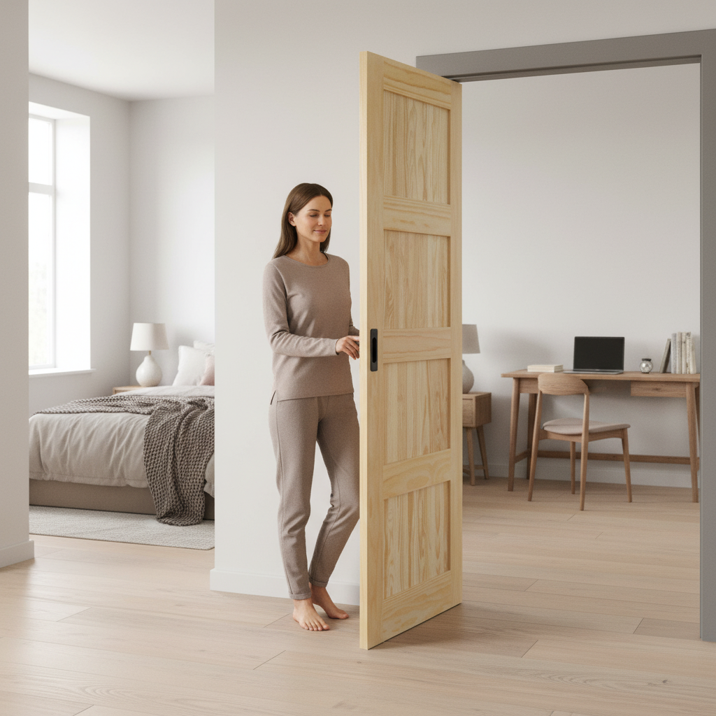 Premium Unfinished Internal Shaker 4 Panel Framed Pocket Door Set with Space-Saving Mechanism