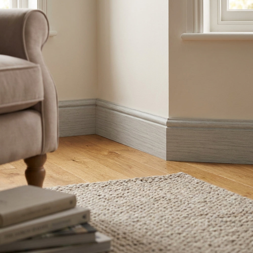 Round Pencil Laminate Skirting Board 2400mm Off-White 15mm x 95mm - detail view