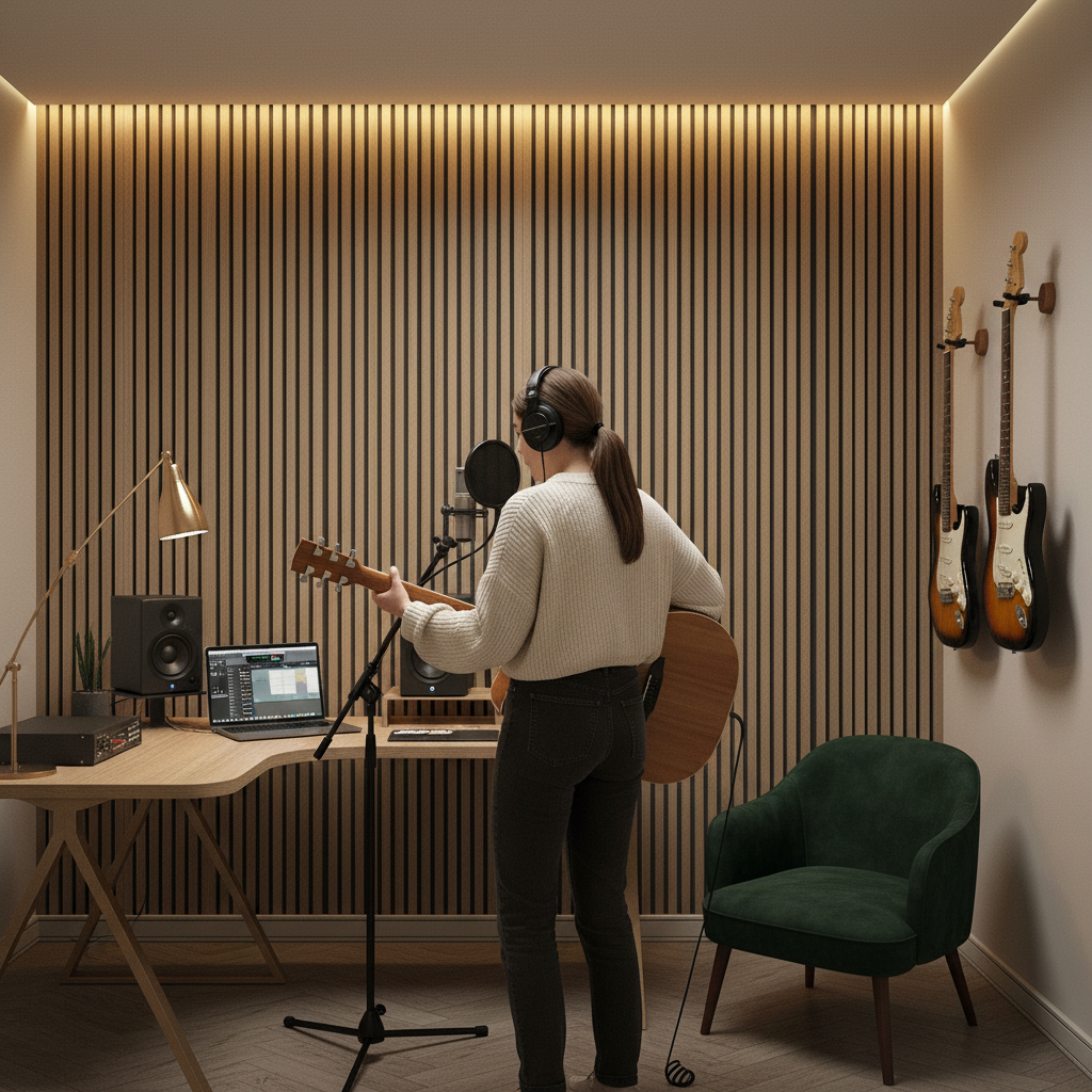 Light Walnut Acoustic Slat Wall Panelling