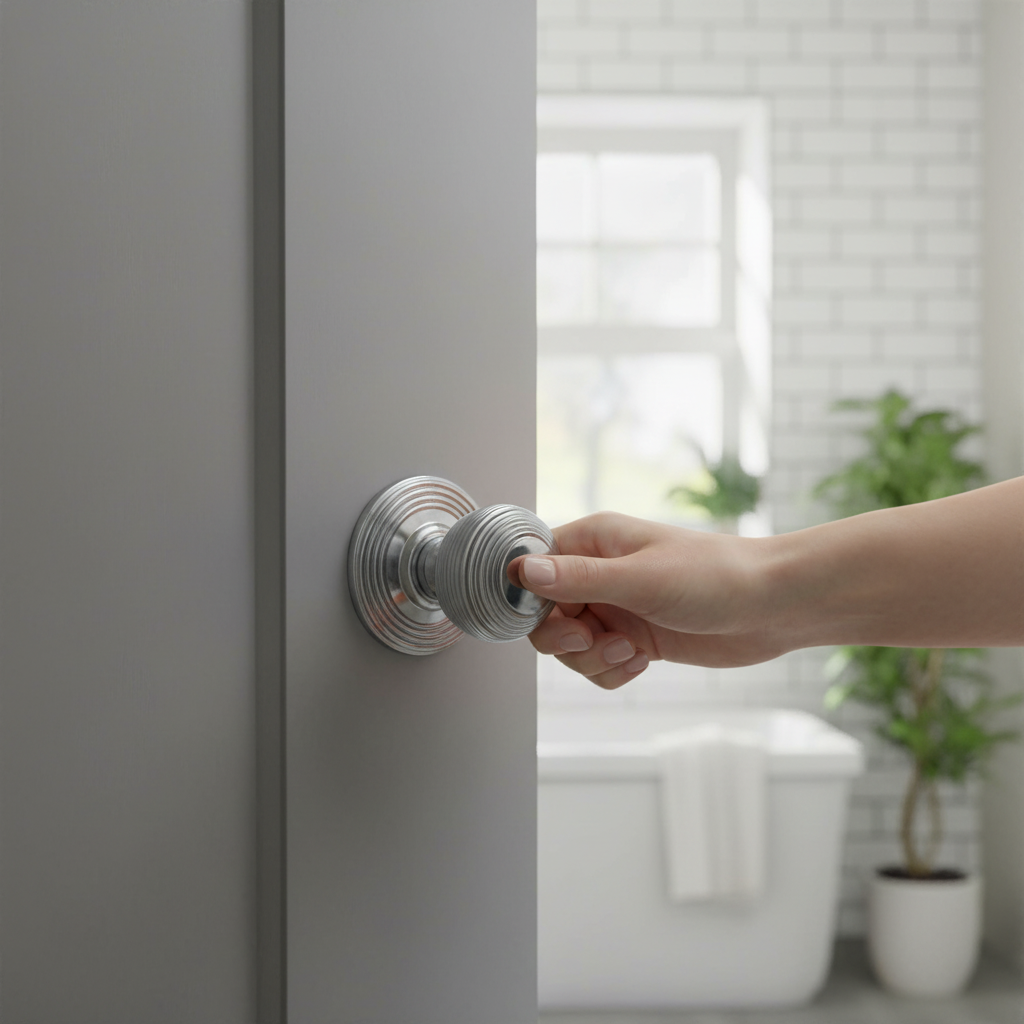 Round Reeded Mortice Bathroom Knob Set