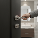 Lever On Round Rose Bathroom Handle Set with Chrome Hinges