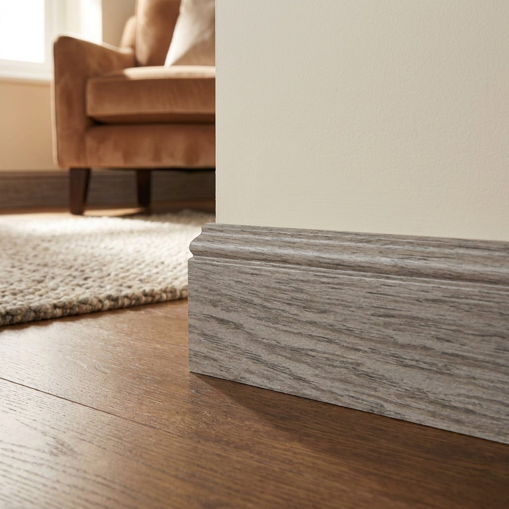 Medium Grey Round Pencil Laminate Skirting Board 2400 x 15 x 95mm - detail view