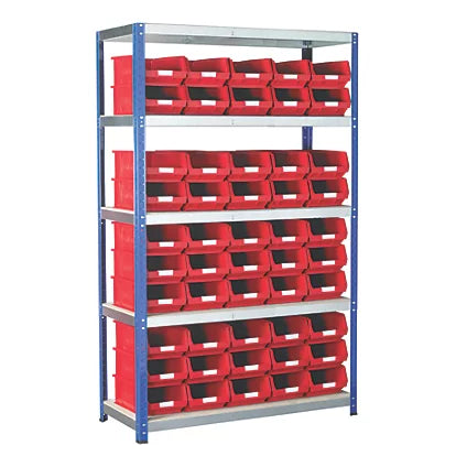 High Quality 5-Tier Powder-Coated Steel Shelving With Red Containers - 1200mm x 450mm x 1760mm
