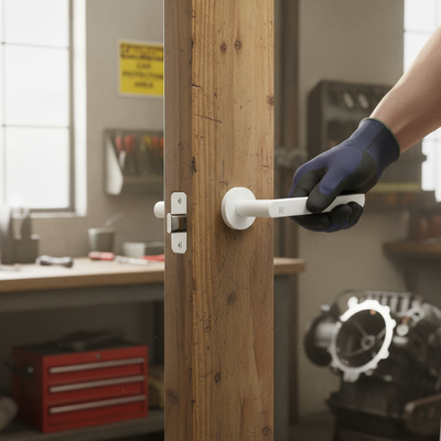 Professional Round Rose Lever Door Handle Set in Matt Whi...