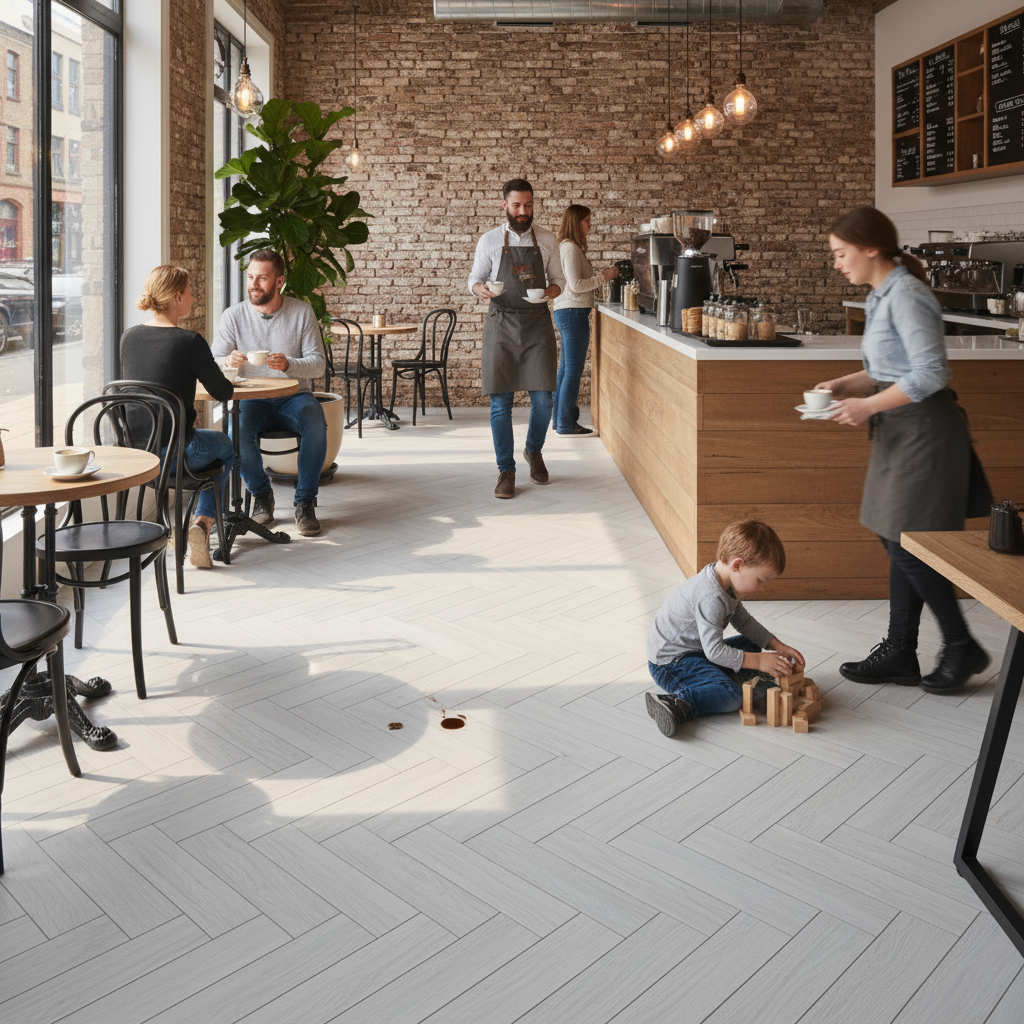 Premium Herringbone Vinyl Flooring - 5.5mm Rigid Core with Waterproof Surface for Bathrooms and Kitchens