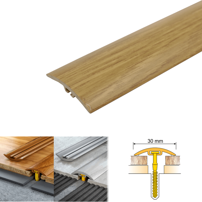 High-Quality Mycks 30mm PVC Wood Effect Threshold Strip No-Screw Installation Perfect for Wood Tile & Laminate Floors