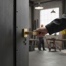 Industrial Square Lever Door Handle Set in Satin Brass