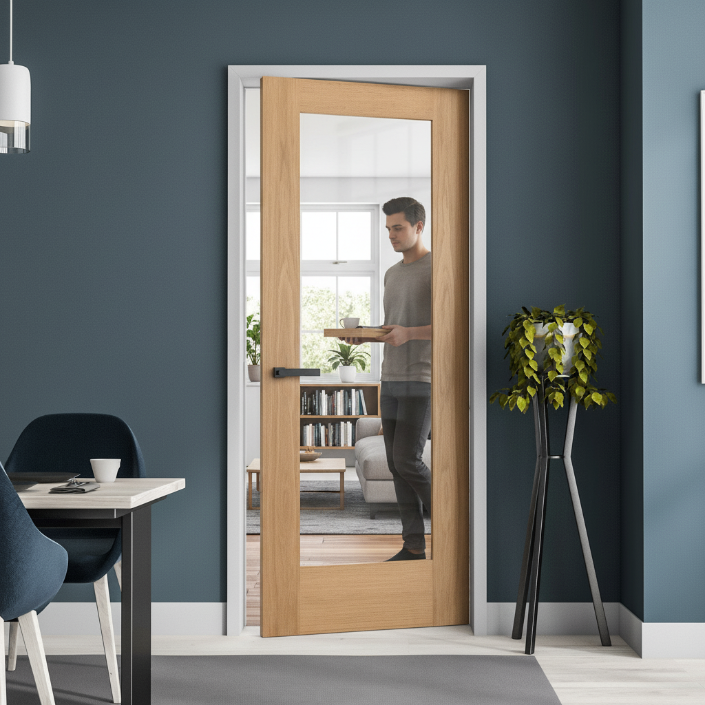 Premium Made-to-Measure Internal Door with Clear Glass Panel - Bespoke Oak Design