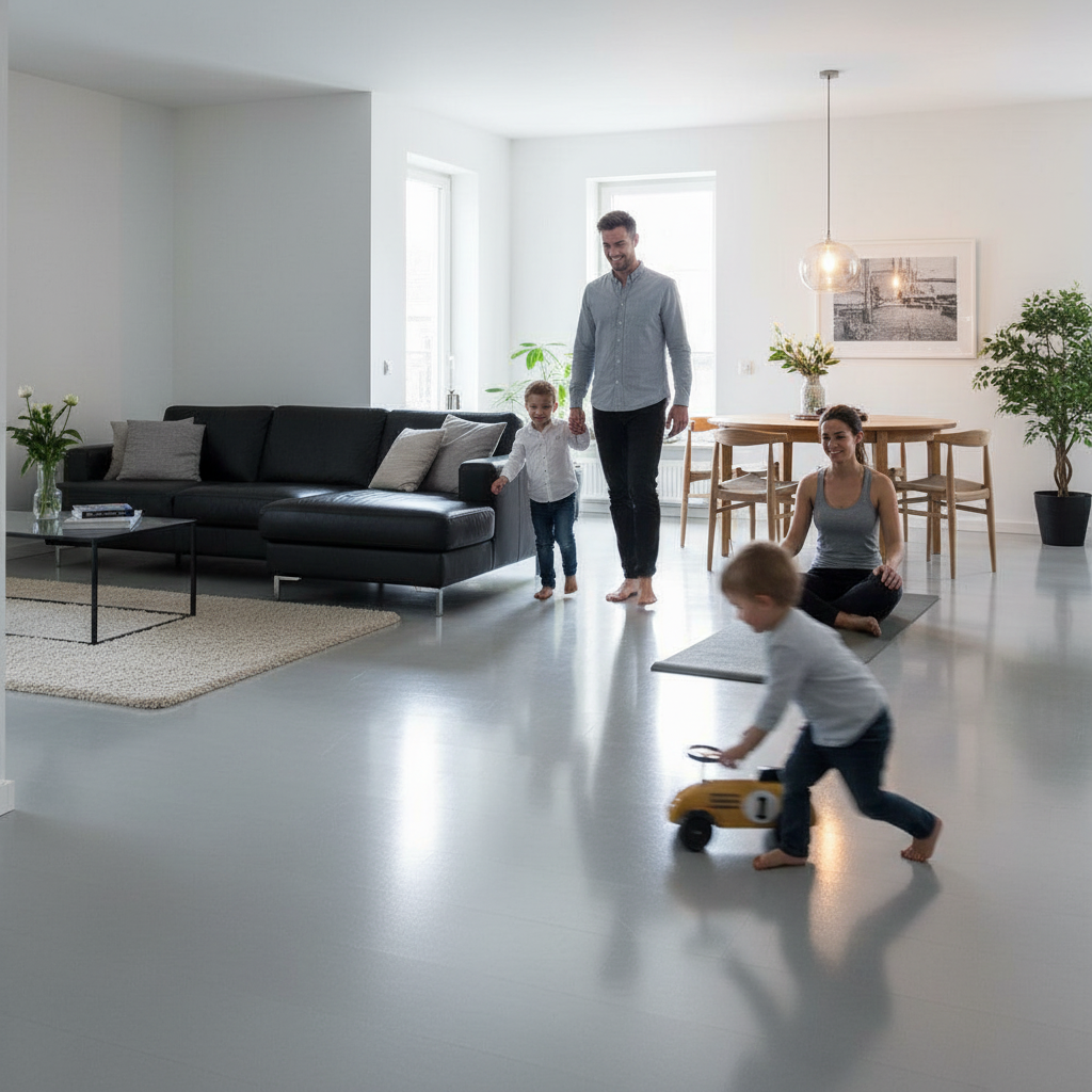 High Gloss Laminate Flooring - Light Grey 8mm Wide Body Tile
