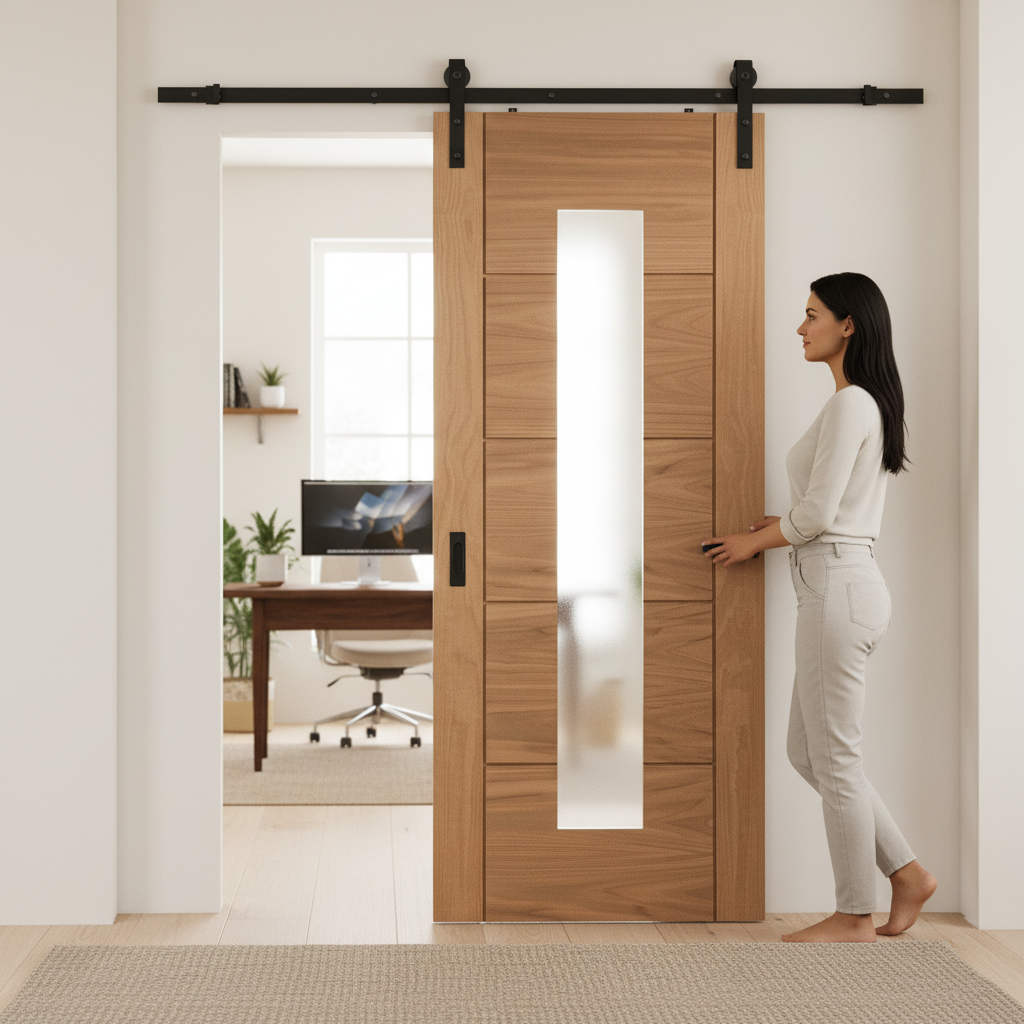Internal Unfinished Oak Sliding Door with Clear Glass