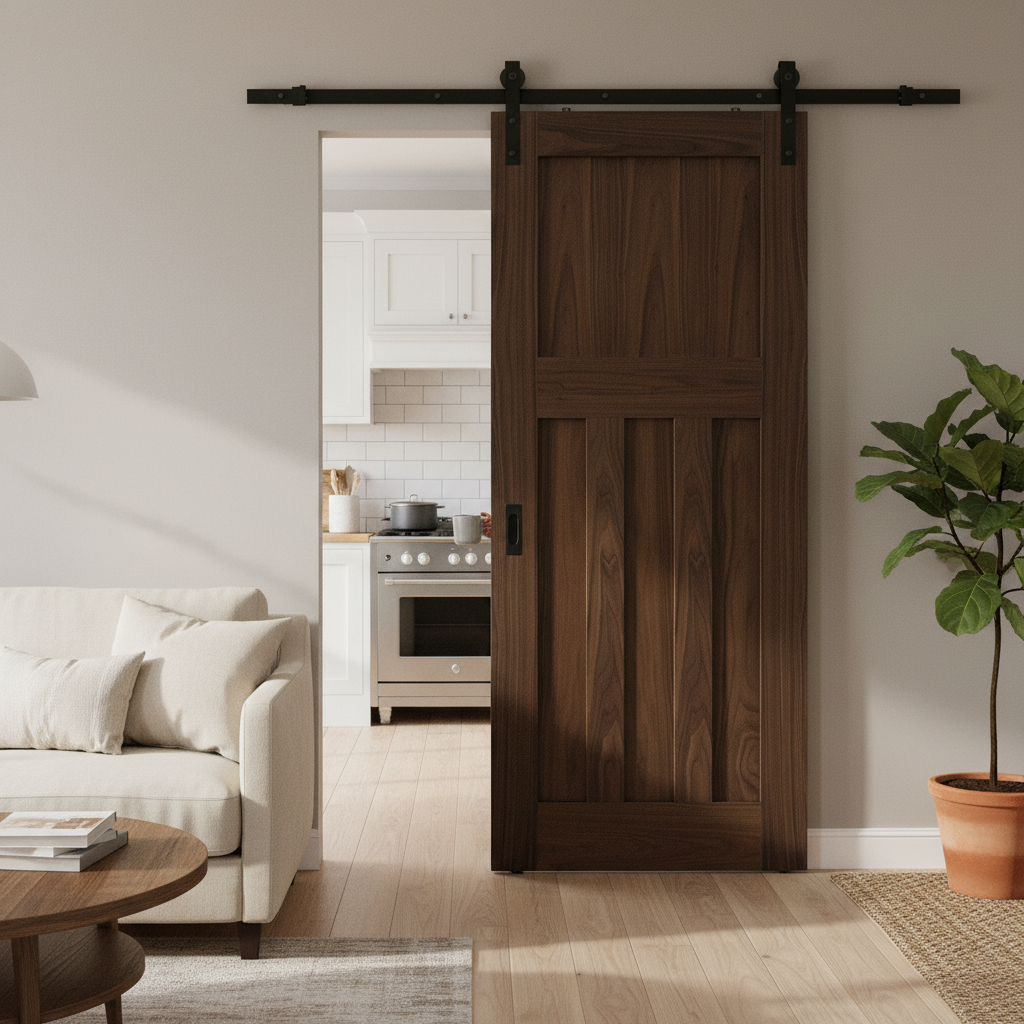 Internal Fully Finished Sliding Door with Black Steel Track