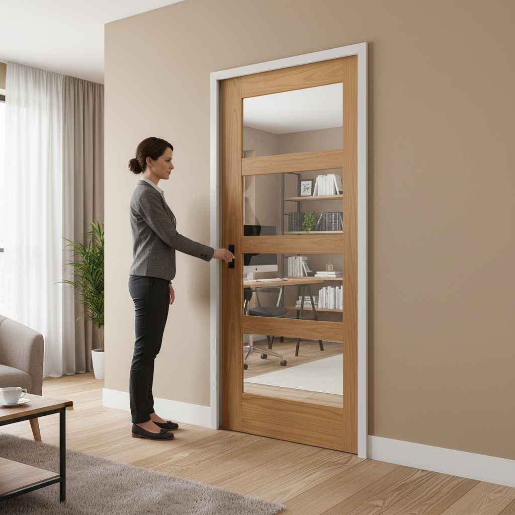 Unfinished Oak Shaker 4 Light Clear Glass Pocket Door Set