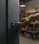 Premium Curved Feature Door Handle Lever on Round Rose with 65mm Projection - High-Quality Professional Grade for Industrial and Commercial Applica...