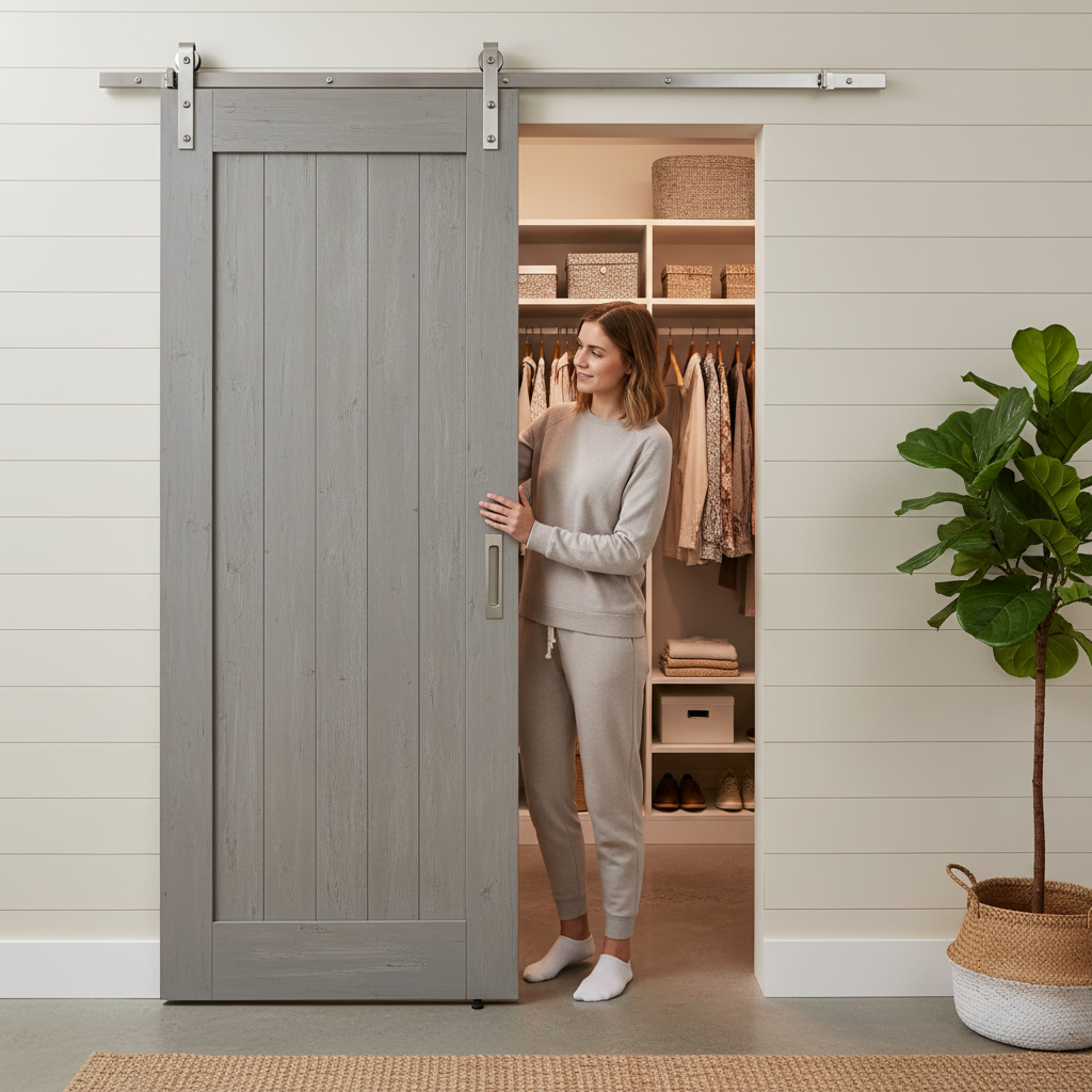 Satin Nickel Face Mounted Sliding Barn Door Track