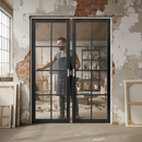 Industrial Studio 8 Light Glazed Pair Door - Fully Finish...