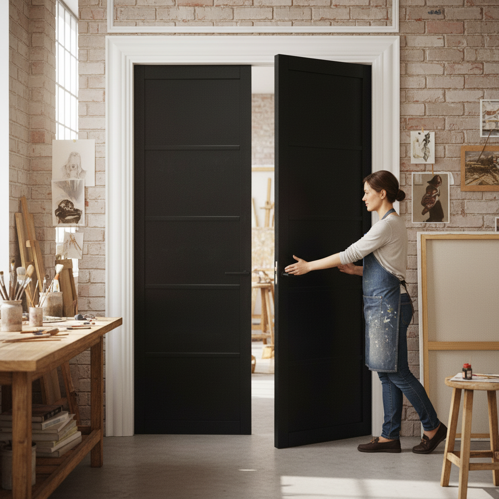 Fully Finished Internal Industrial Studio 5 Panel Pair Door