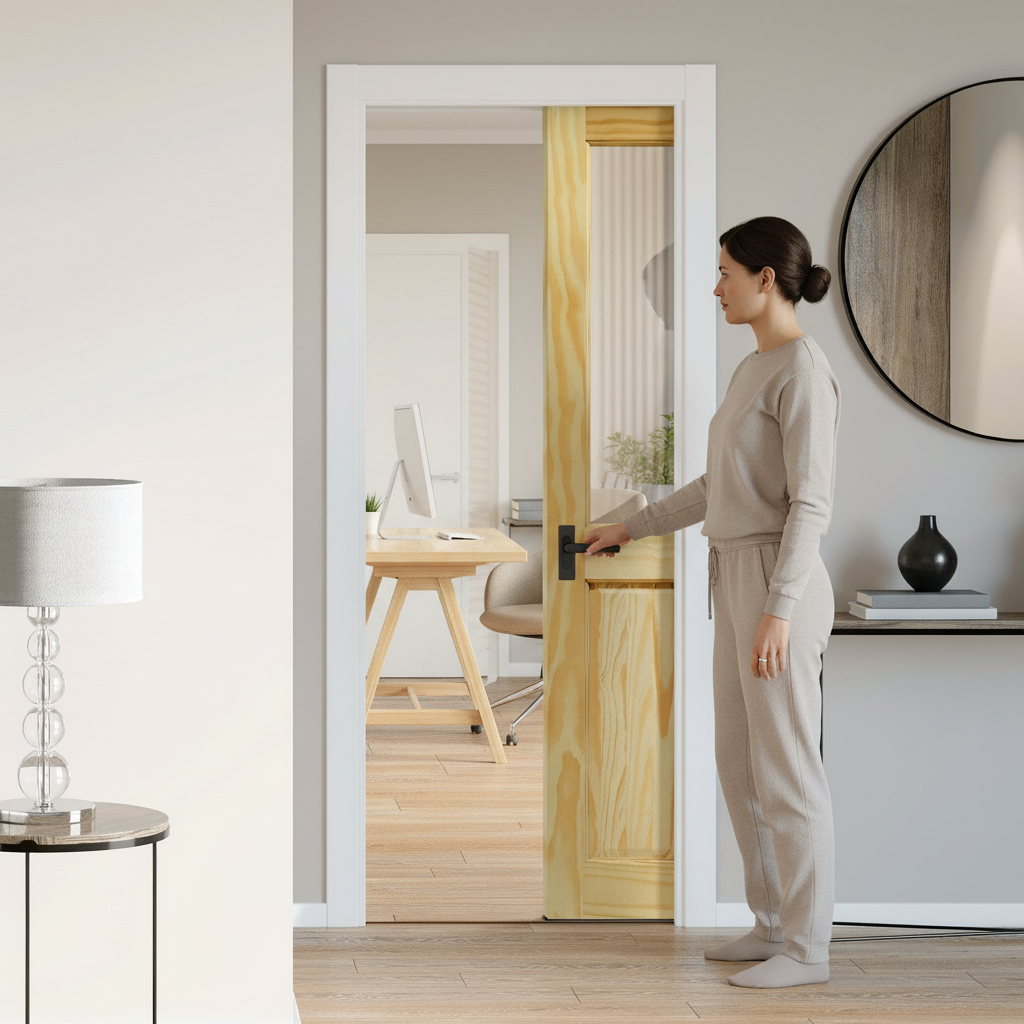 Unfinished Internal Pocket Door Set with Clear Glass Pane...