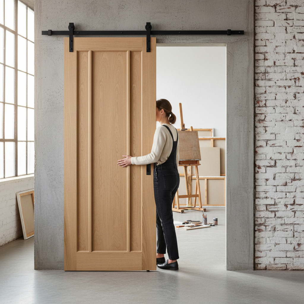 Internal Unfinished 3 Panel Sliding Door with Glass Panels