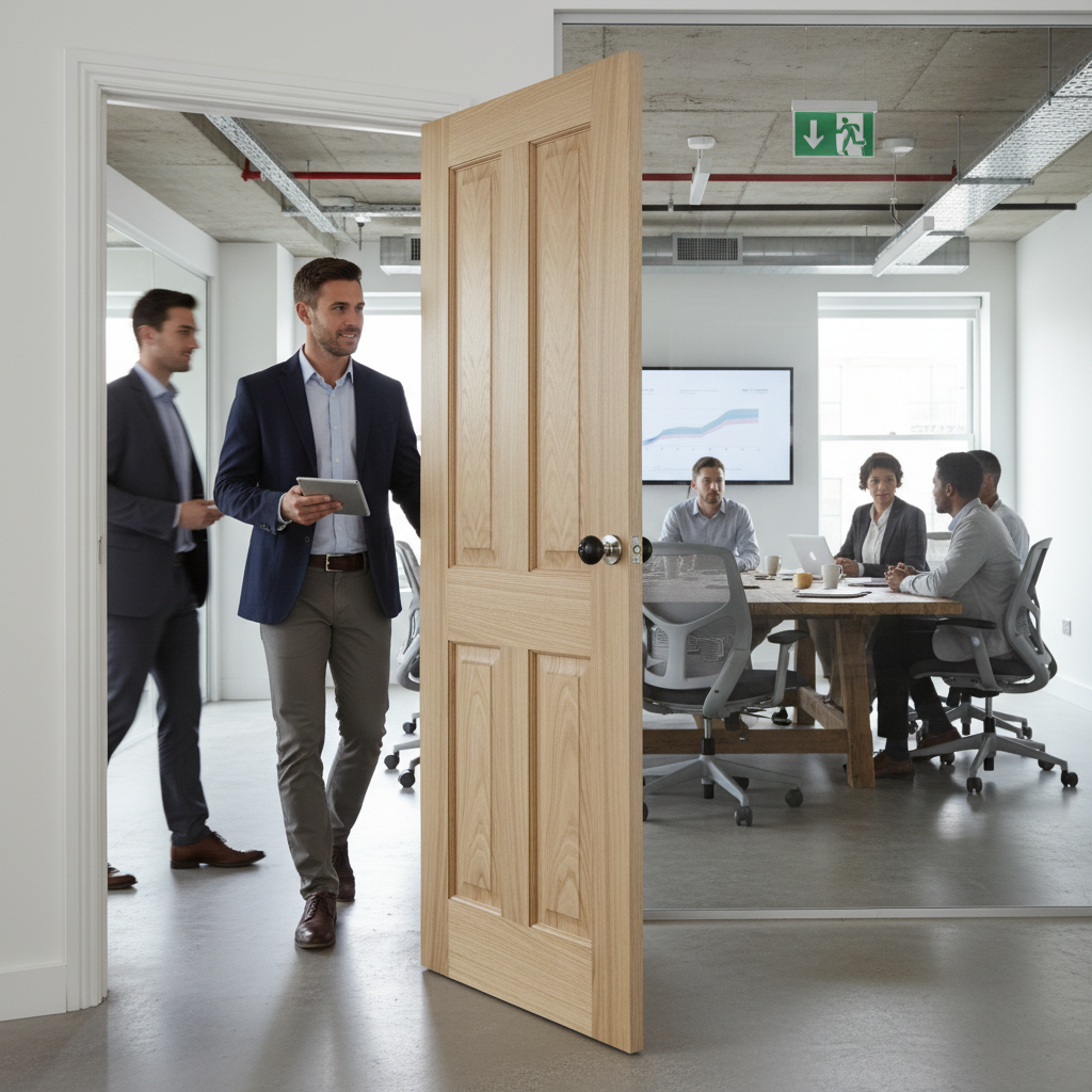 Premium Fully Finished Internal Oregon 4 Panel FD30 Door with Fire Protection and Durable Oak Construction