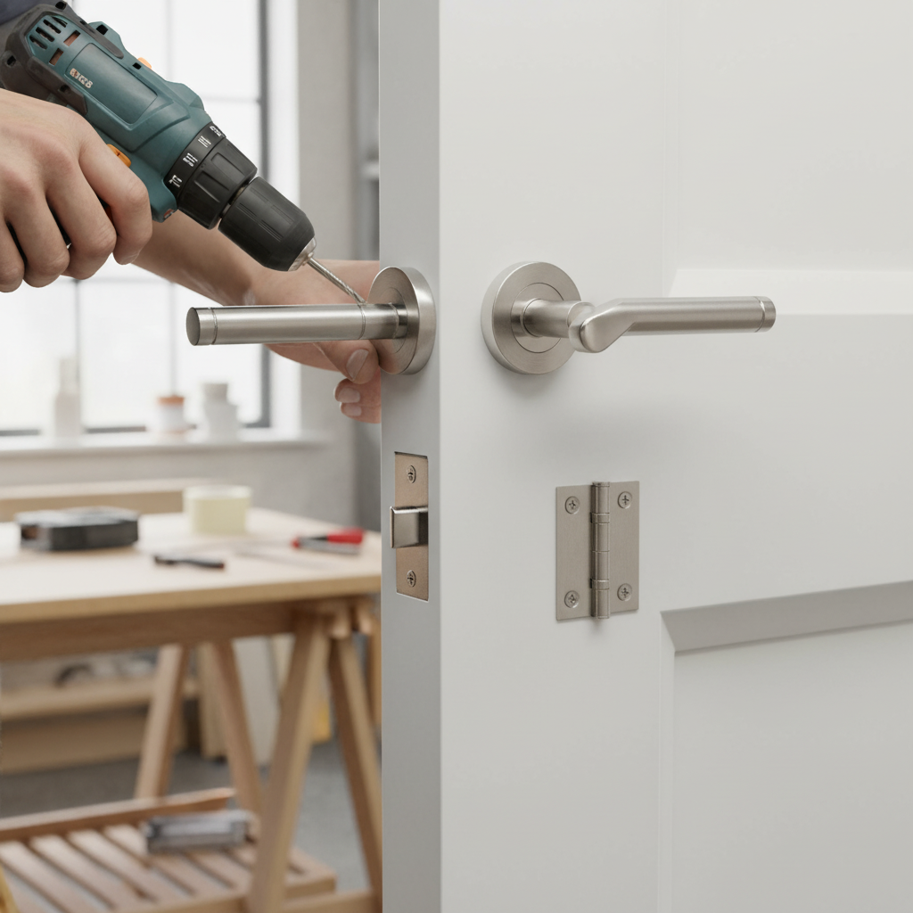 Two-Tone Nickel Lever On Round Rose Bathroom Handle Set