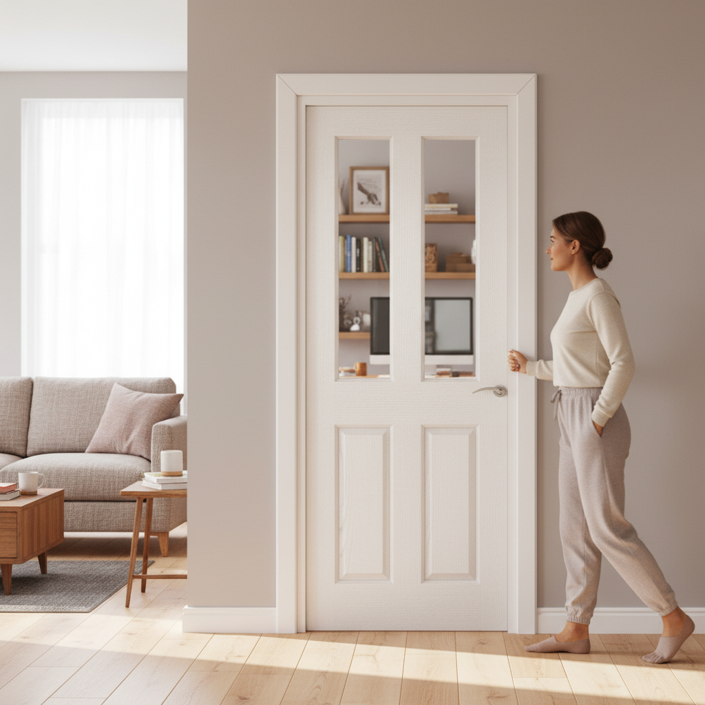 Premium Internal White Primed Lifestyle Textured Square Top Door with Clear Glass Design and Adjustable Size for Modern Spaces