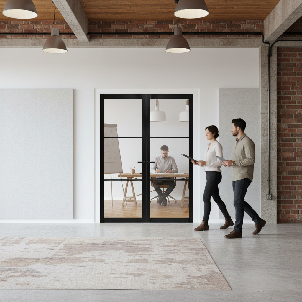 Industrial Studio 3 Light Fully Finished Black Pair Door