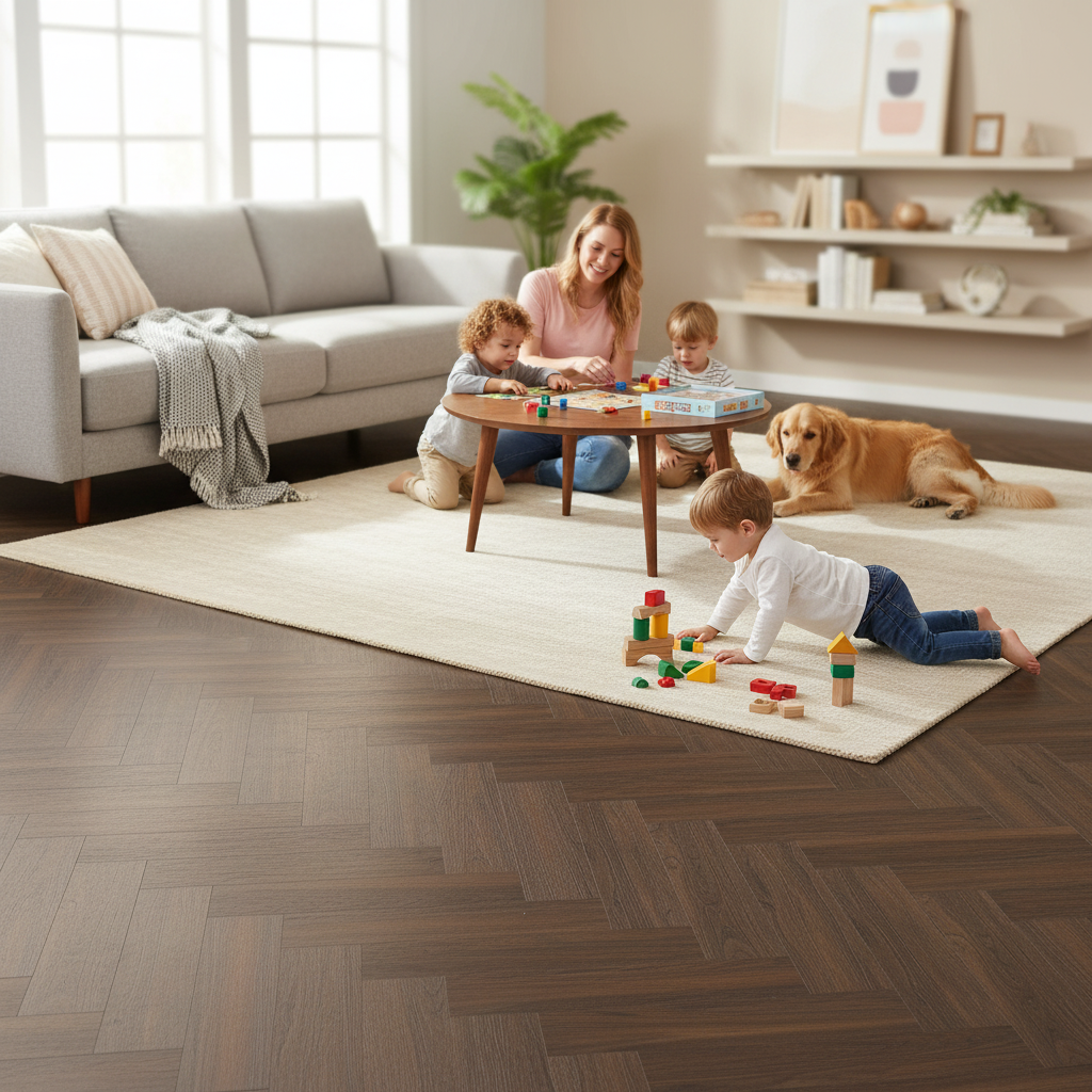 Premium Herringbone Rigid Core Vinyl Flooring 5.5mm with Waterproof Surface and 0.55mm Wear Layer