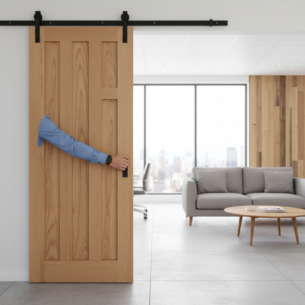Oak Internal Fully Finished 5 Panel Sliding Door with Bla...