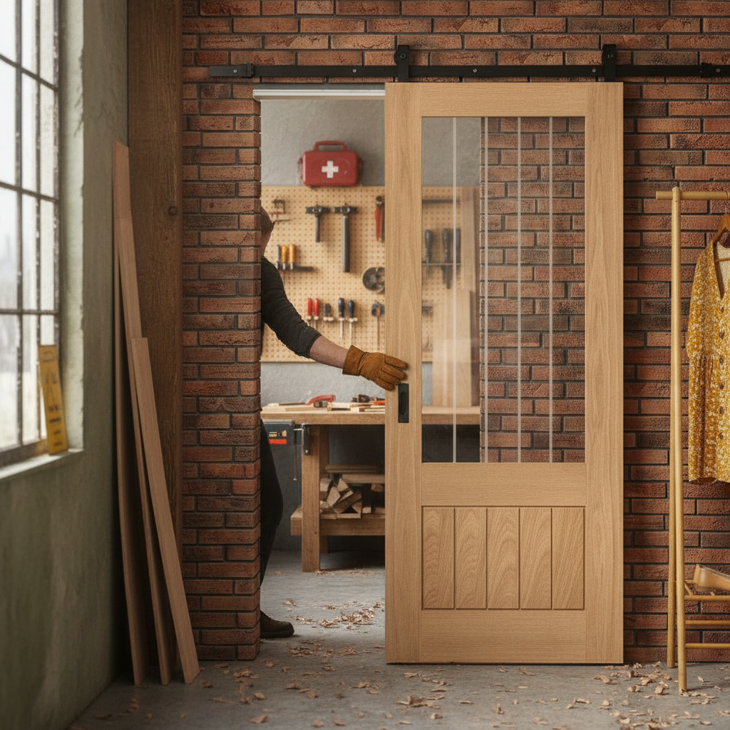 Internal Sliding Door with Obscure Lined Clear Glass - Un...