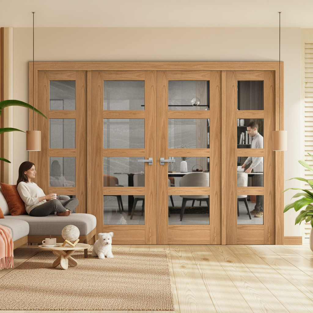 Unfinished Oak Shaker 4L Clear Glass Sidelight Room Divid...
