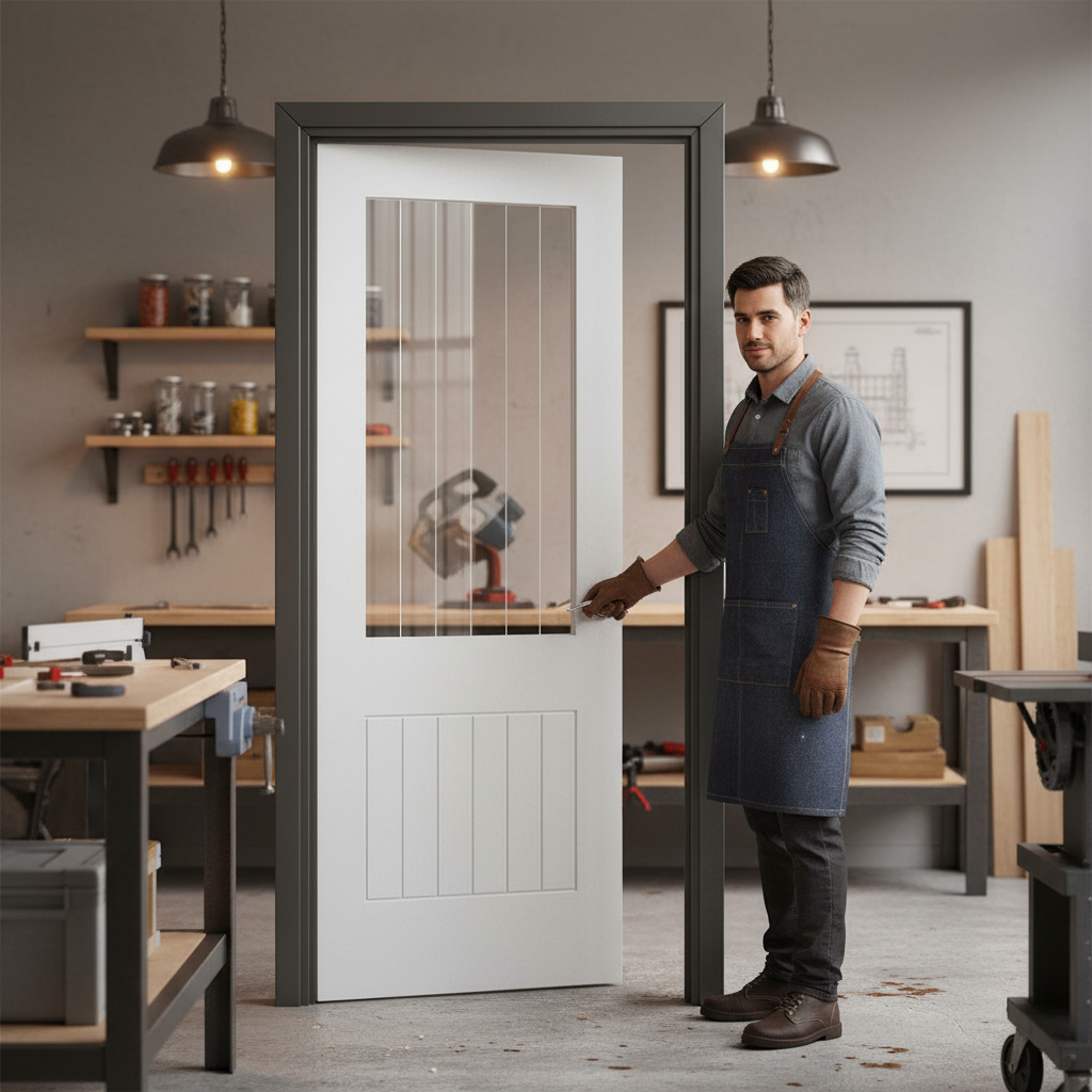 Premium Made-to-Measure Internal Cottage Door with Etched Clear Glass and Semi-Solid Core for Custom Fit