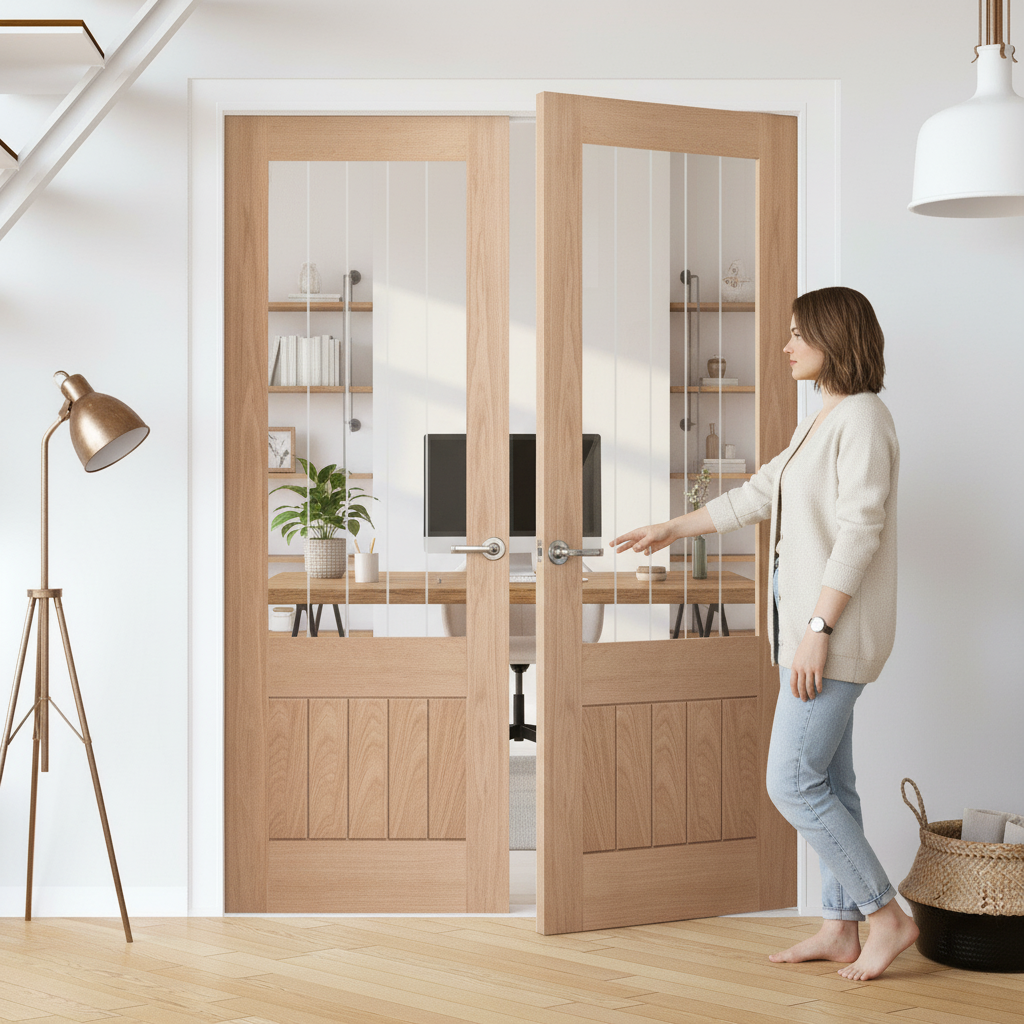Unfinished Oak 1 Panel 1 Light Glazed Pair Door