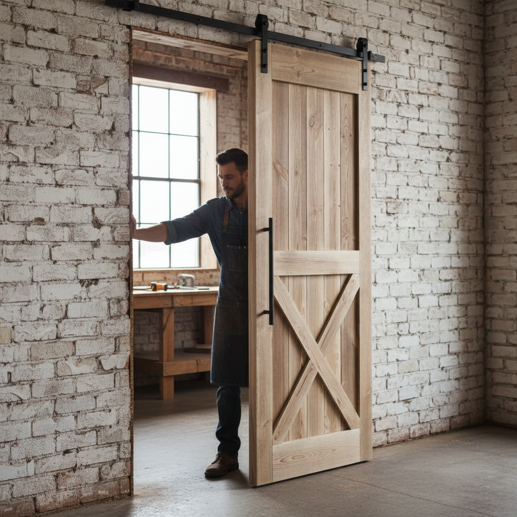 Carbonised Internal Pine 1 Panel X Brace Sliding Barn Door