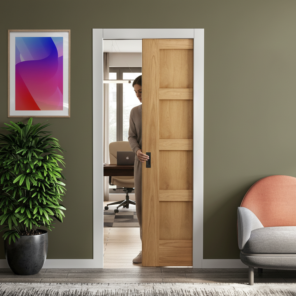 Oak Unfinished Shaker 4 Panel Framed Pocket Door Set