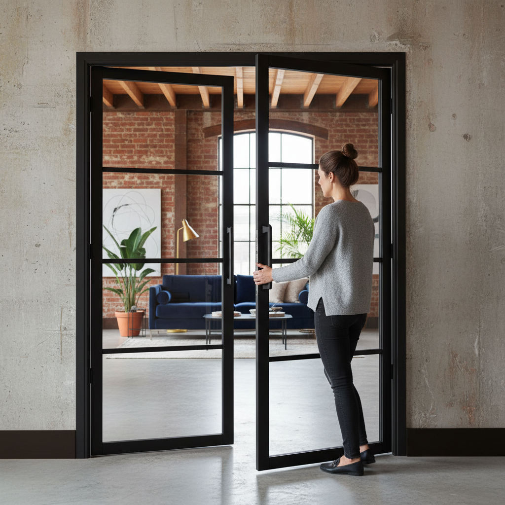 Premium Custom Made Industrial Style Door Pair with Elegant Black Finish and Narrow Profiles for Stylish Room Dividers