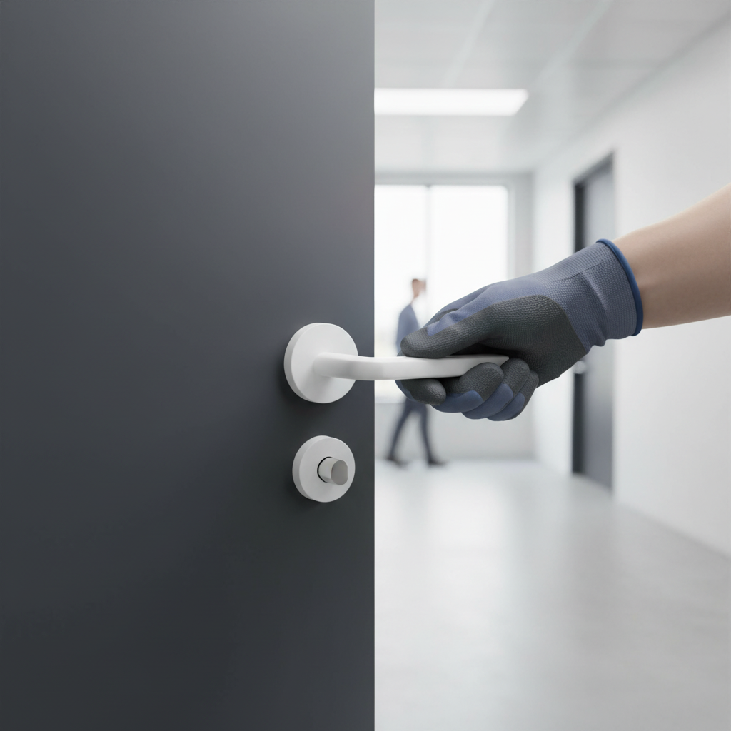 Industrial Round Rose Slim Lever Door Handle Set - Matt W...
