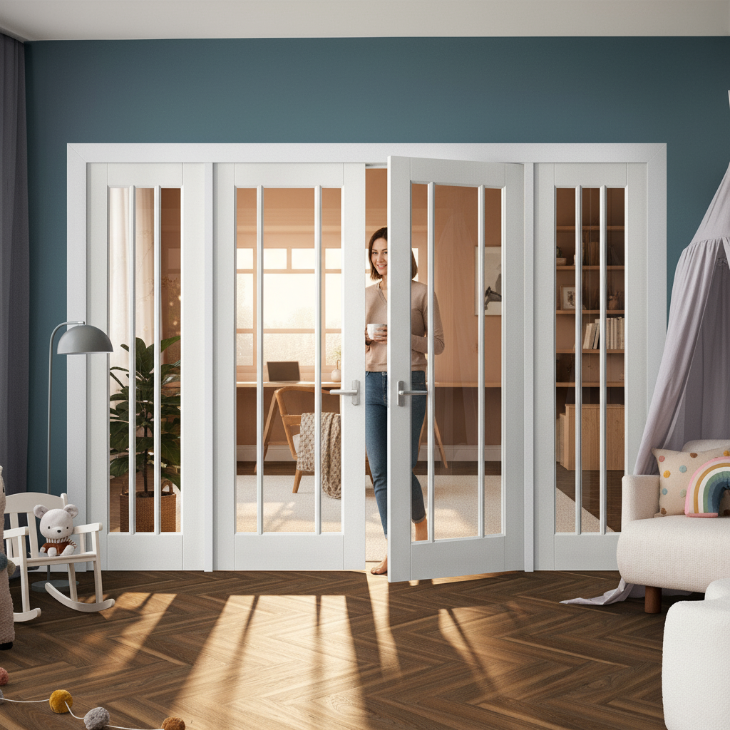 Internal Room Divider Set with 3 Light Clear Glass Doors