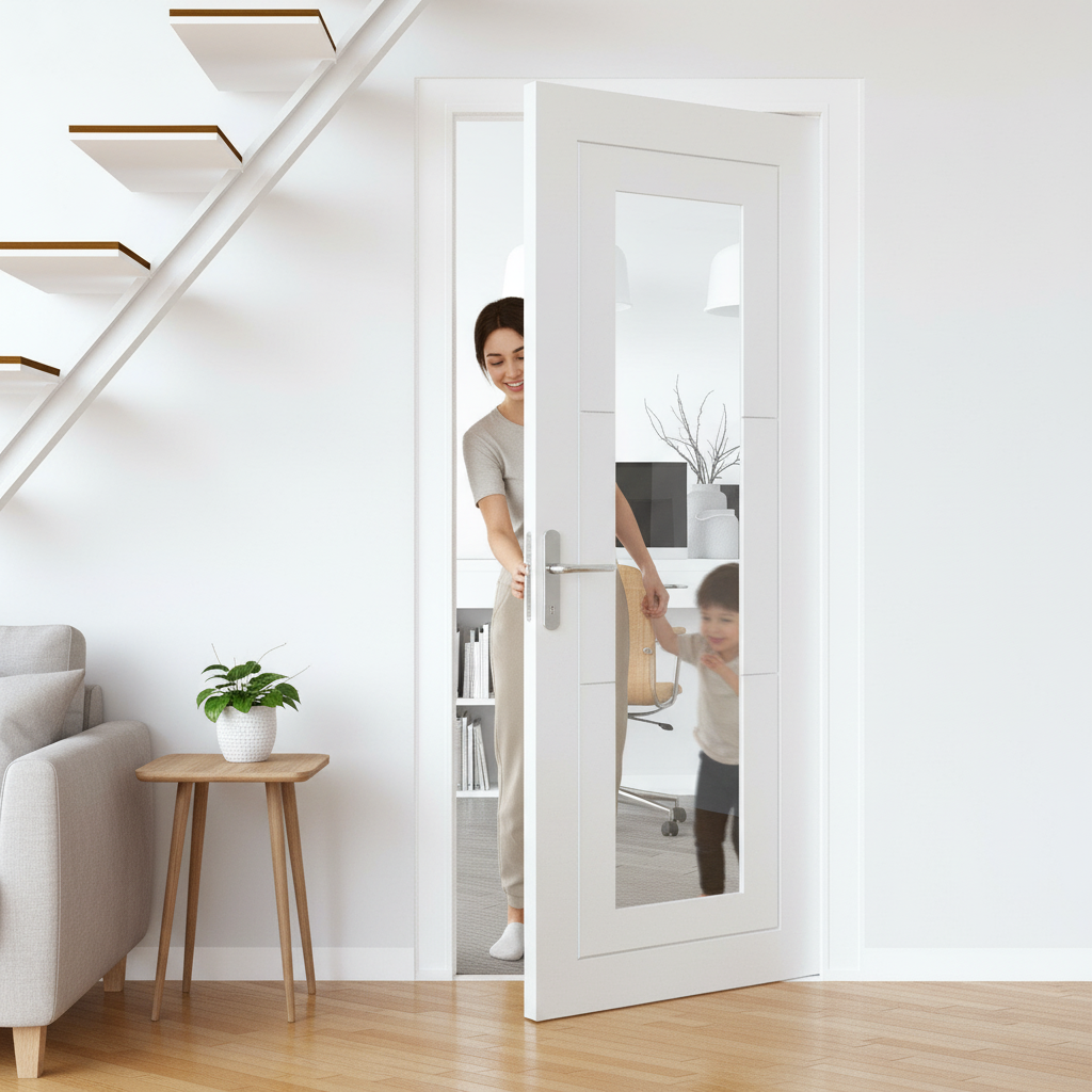 Internal White Primed Door with Clear Glass Pane