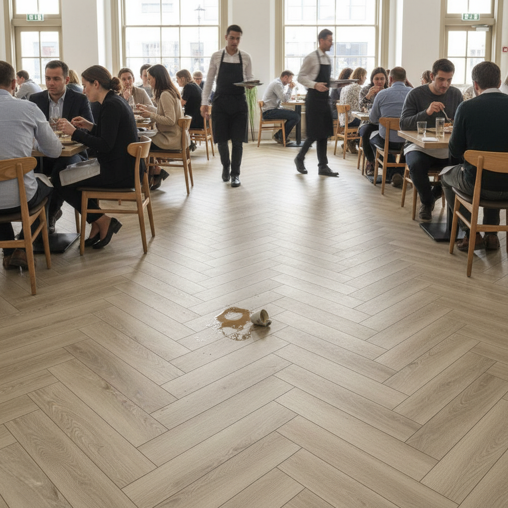 Premium Embossed Rigid Core Vinyl Flooring in Herringbone Design - 5mm Thickness with Durable Wear Layer and Sound Insulation