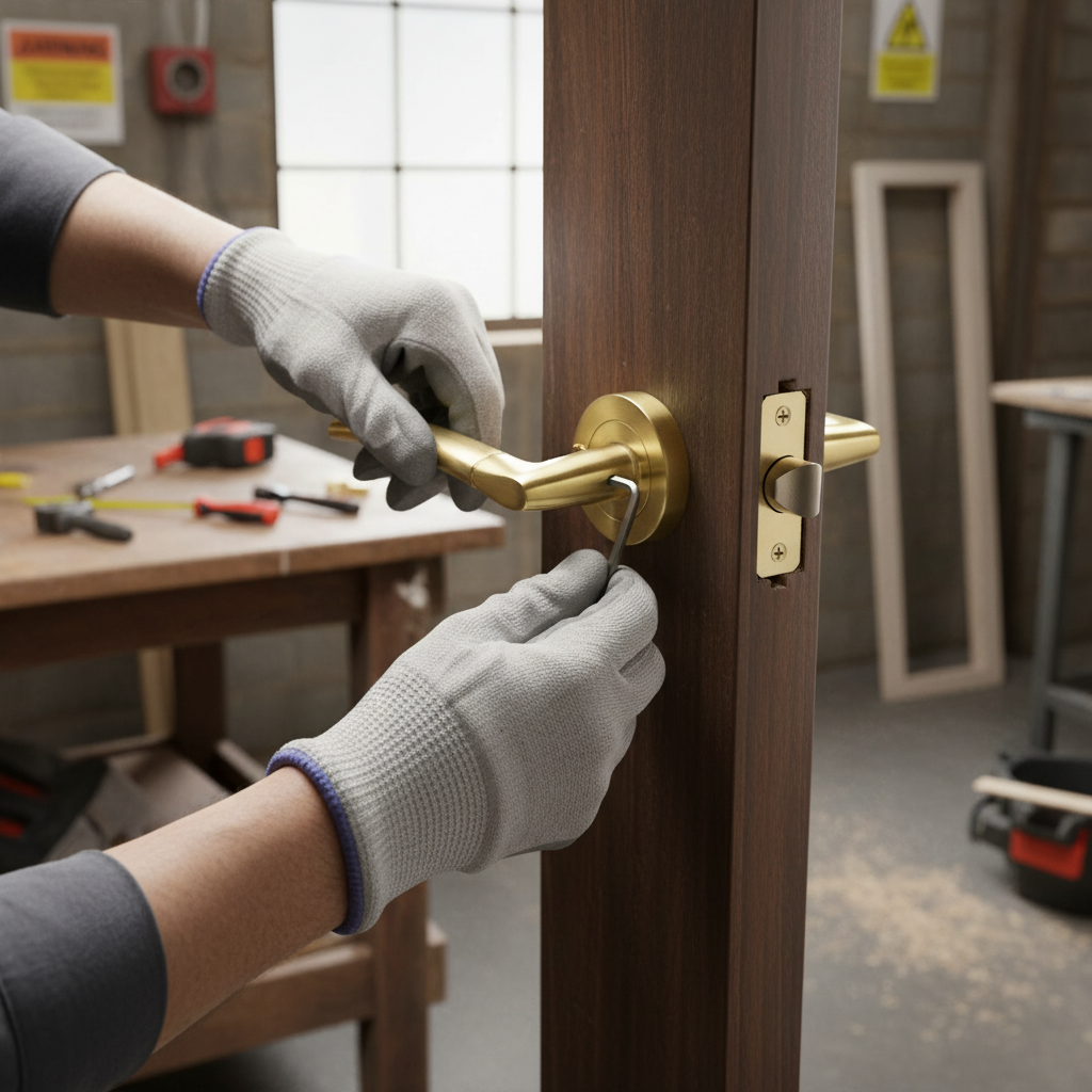 Round Rose Lever Bathroom Handle Set with Satin Brass Finish