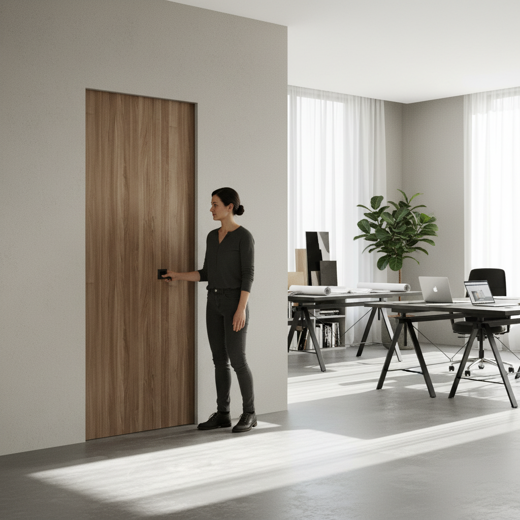 Premium Single Frameless Pocket Door System with Strong Metal Jambs for Minimalist Design Solutions
