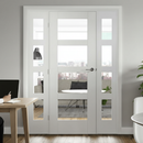 Premium White Room Divider with 4 Clear Glass Panels and Matching Demi Panels for Stylish Home Separation